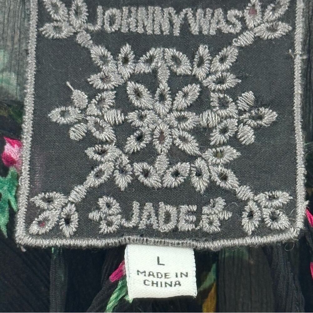 Johnny Was Jade Fernanda Silk Peasant Romantic Sheer Floral Ruffle Blouse Size L - Picture 13 of 14